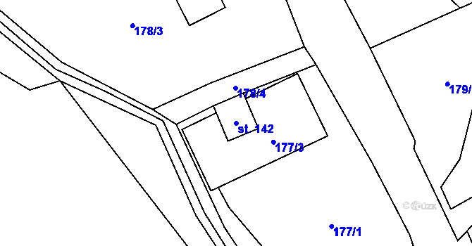 Parcela st. 142 v KÚ Komora, Katastrální mapa