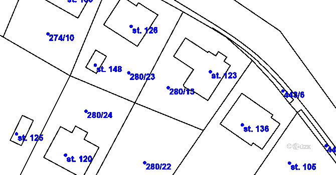 Parcela st. 280/13 v KÚ Holé Vrchy, Katastrální mapa
