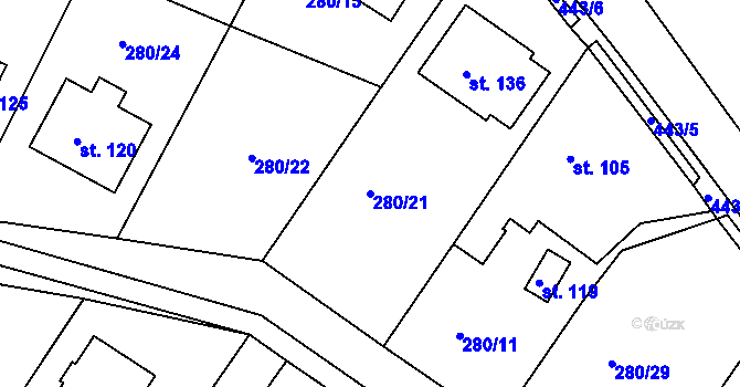 Parcela st. 280/21 v KÚ Holé Vrchy, Katastrální mapa