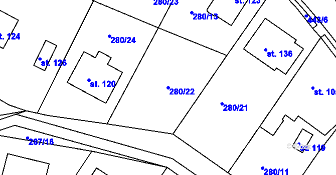 Parcela st. 280/22 v KÚ Holé Vrchy, Katastrální mapa