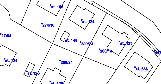 Parcela st. 280/23 v KÚ Holé Vrchy, Katastrální mapa