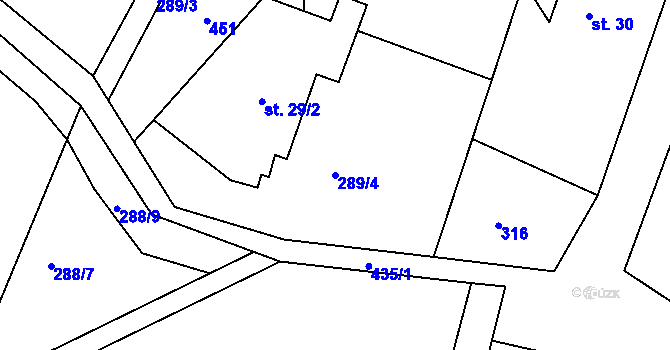 Parcela st. 289/4 v KÚ Holé Vrchy, Katastrální mapa