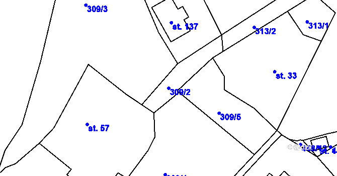 Parcela st. 309/2 v KÚ Holé Vrchy, Katastrální mapa