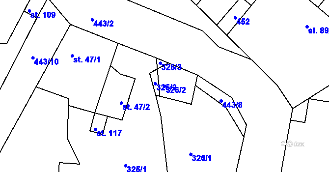 Parcela st. 326/2 v KÚ Holé Vrchy, Katastrální mapa