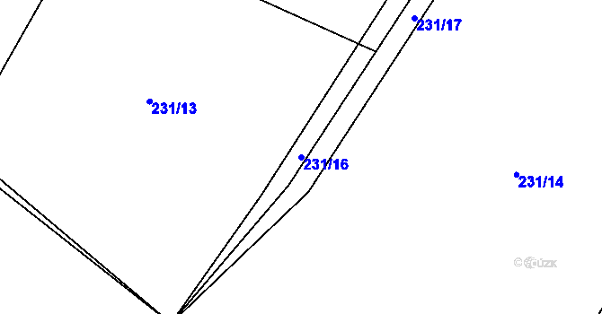Parcela st. 231/16 v KÚ Holé Vrchy, Katastrální mapa