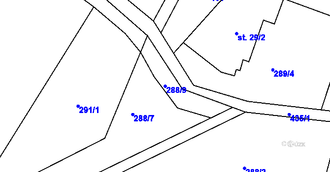 Parcela st. 288/9 v KÚ Holé Vrchy, Katastrální mapa