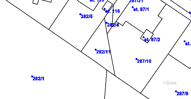 Parcela st. 282/11 v KÚ Holé Vrchy, Katastrální mapa