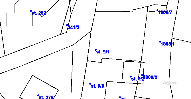 Parcela st. 9/1 v KÚ Holedeč, Katastrální mapa