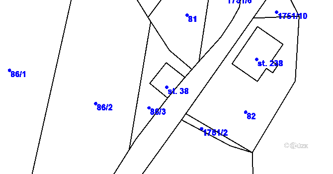 Parcela st. 38 v KÚ Holedeč, Katastrální mapa
