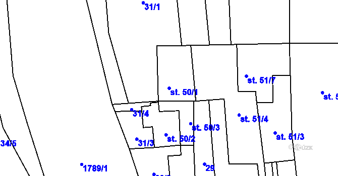 Parcela st. 50/1 v KÚ Holedeč, Katastrální mapa