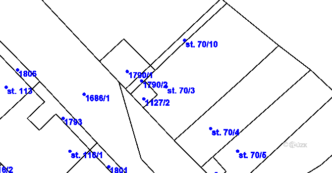 Parcela st. 70/3 v KÚ Holedeč, Katastrální mapa