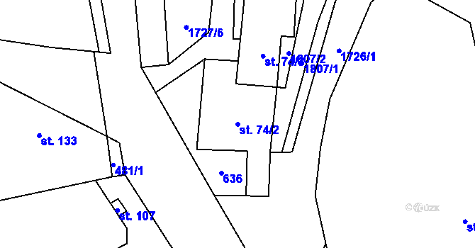 Parcela st. 74/2 v KÚ Holedeč, Katastrální mapa