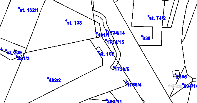 Parcela st. 107 v KÚ Holedeč, Katastrální mapa