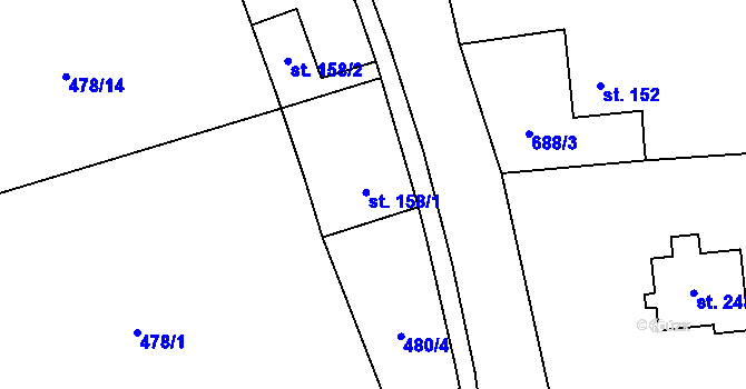 Parcela st. 158 v KÚ Holedeč, Katastrální mapa