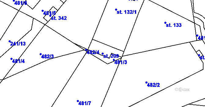 Parcela st. 209 v KÚ Holedeč, Katastrální mapa