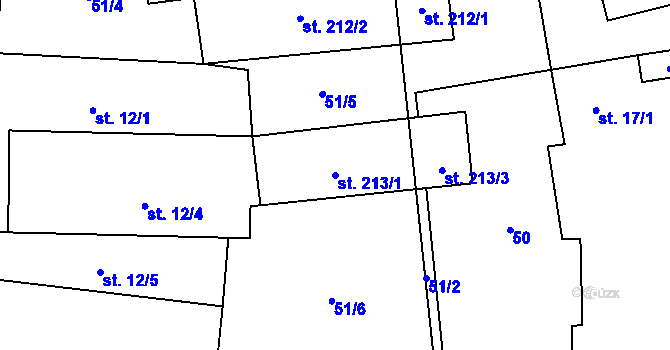 Parcela st. 213/1 v KÚ Holedeč, Katastrální mapa