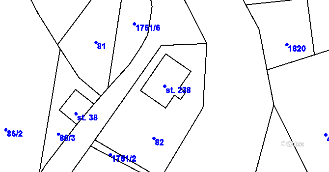 Parcela st. 238 v KÚ Holedeč, Katastrální mapa