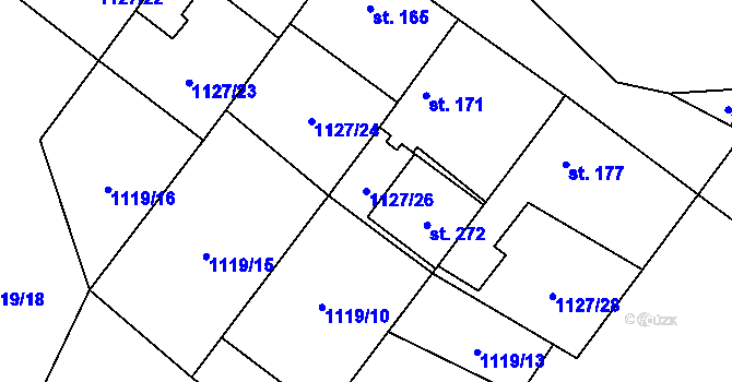 Parcela st. 1127/26 v KÚ Holedeč, Katastrální mapa