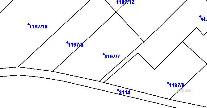 Parcela st. 1197/7 v KÚ Holedeč, Katastrální mapa