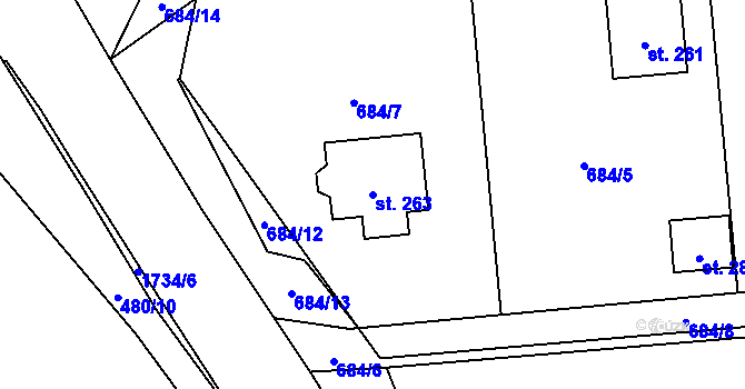 Parcela st. 263 v KÚ Holedeč, Katastrální mapa