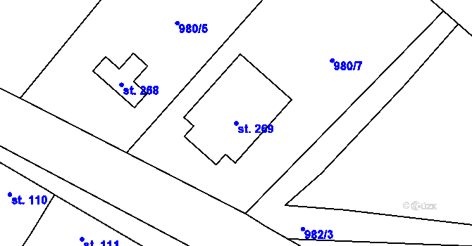 Parcela st. 269 v KÚ Holedeč, Katastrální mapa