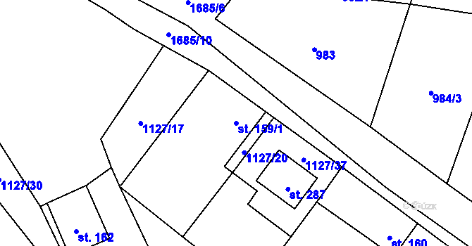 Parcela st. 159/1 v KÚ Holedeč, Katastrální mapa