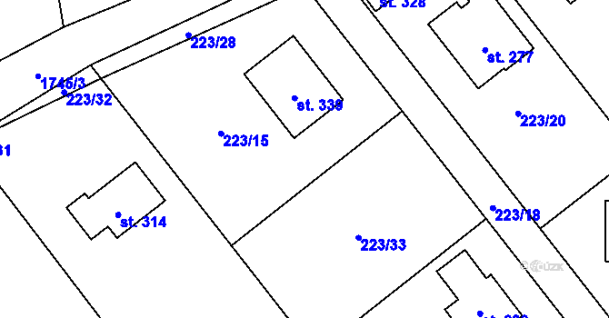 Parcela st. 223/15 v KÚ Holedeč, Katastrální mapa