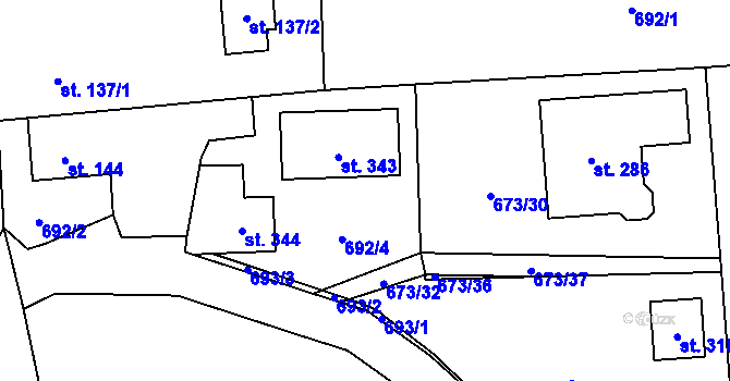 Parcela st. 673/33 v KÚ Holedeč, Katastrální mapa