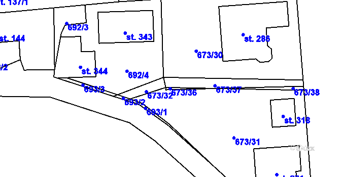 Parcela st. 673/36 v KÚ Holedeč, Katastrální mapa