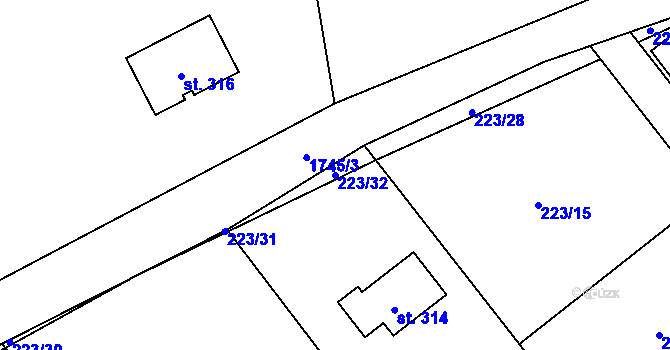 Parcela st. 223/32 v KÚ Holedeč, Katastrální mapa