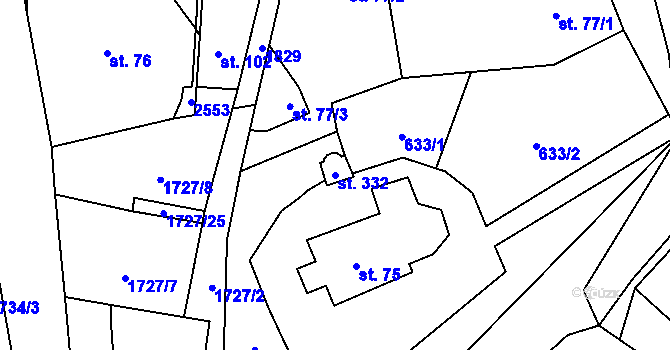 Parcela st. 332 v KÚ Holedeč, Katastrální mapa