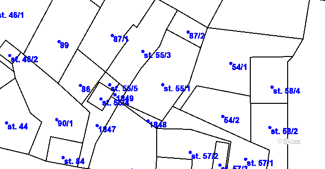 Parcela st. 55/1 v KÚ Veletice, Katastrální mapa