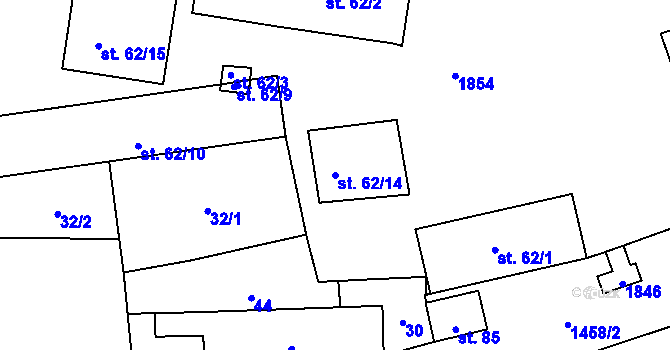 Parcela st. 62/14 v KÚ Veletice, Katastrální mapa