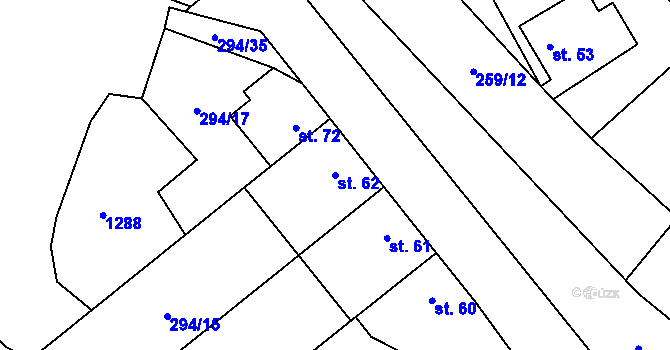 Parcela st. 62 v KÚ Holešín, Katastrální mapa