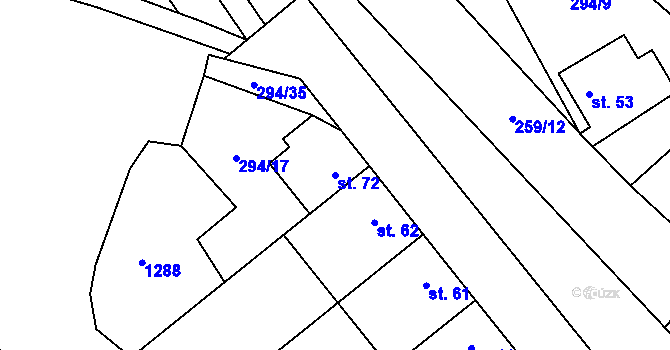 Parcela st. 72 v KÚ Holešín, Katastrální mapa