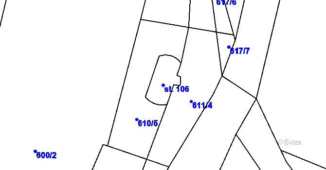 Parcela st. 106 v KÚ Holešín, Katastrální mapa