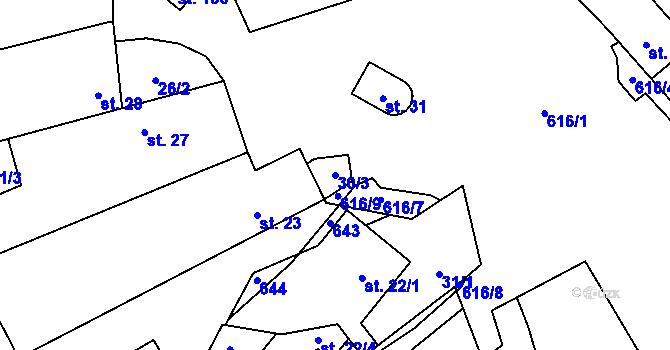 Parcela st. 30/3 v KÚ Holešín, Katastrální mapa