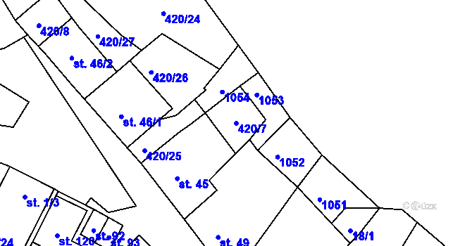 Parcela st. 420/7 v KÚ Holešín, Katastrální mapa