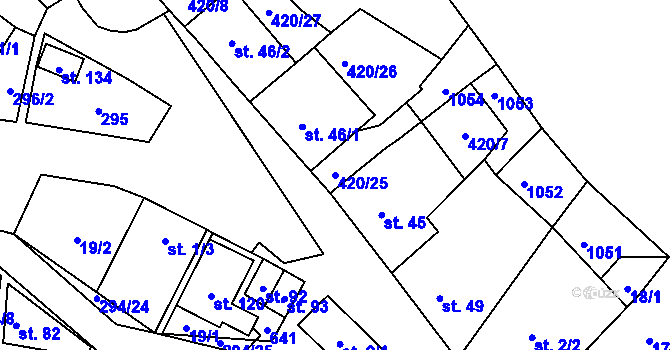 Parcela st. 420/25 v KÚ Holešín, Katastrální mapa