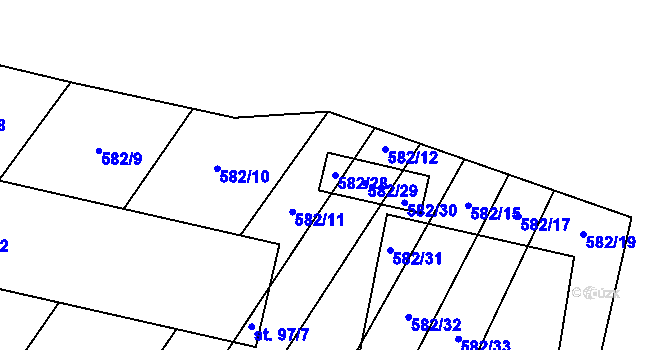 Parcela st. 582/28 v KÚ Holešín, Katastrální mapa