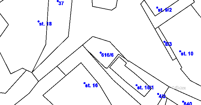 Parcela st. 616/6 v KÚ Holešín, Katastrální mapa