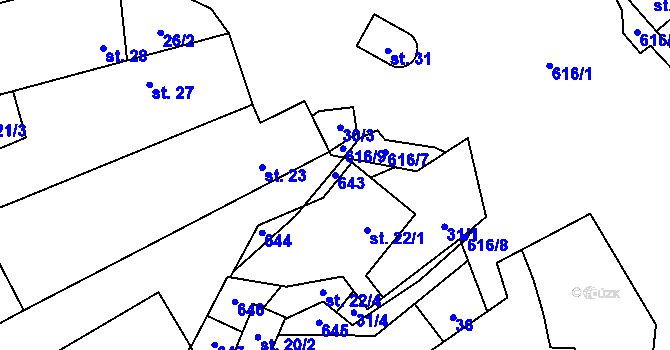 Parcela st. 643 v KÚ Holešín, Katastrální mapa
