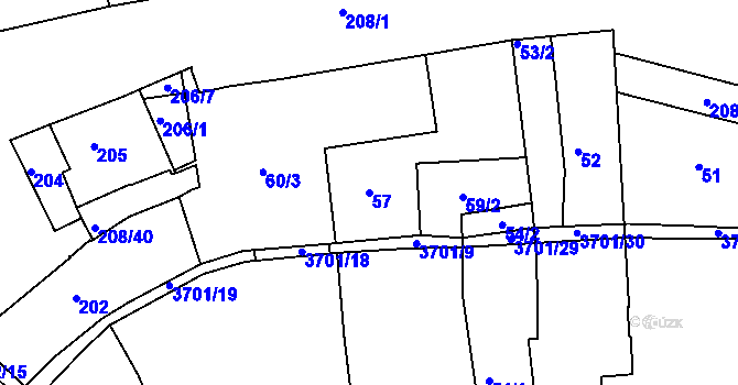 Parcela st. 57 v KÚ Holešov, Katastrální mapa