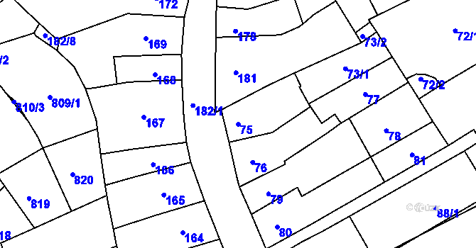 Parcela st. 75 v KÚ Holešov, Katastrální mapa