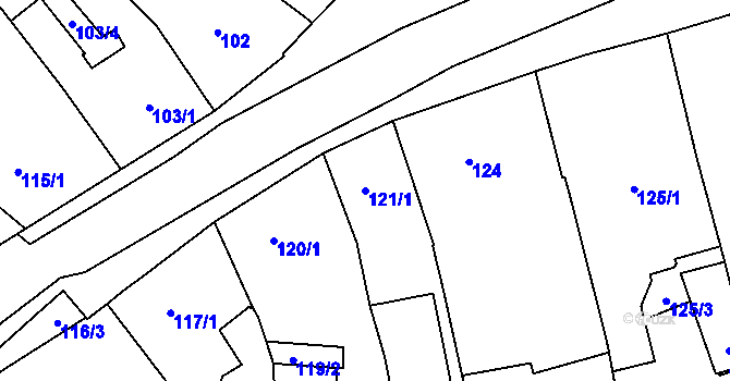 Parcela st. 121/1 v KÚ Holešov, Katastrální mapa