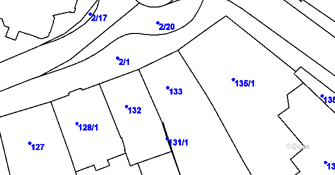 Parcela st. 133 v KÚ Holešov, Katastrální mapa