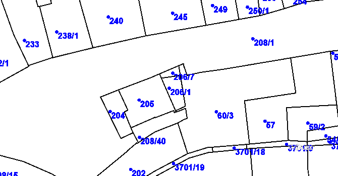 Parcela st. 206/1 v KÚ Holešov, Katastrální mapa