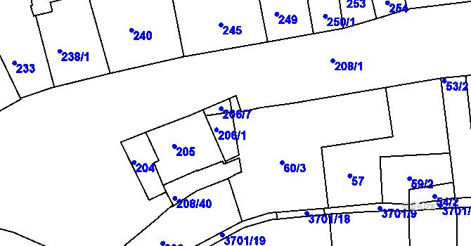 Parcela st. 206/2 v KÚ Holešov, Katastrální mapa