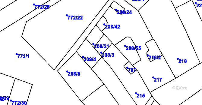 Parcela st. 208/3 v KÚ Holešov, Katastrální mapa