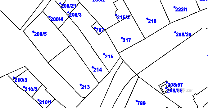 Parcela st. 215 v KÚ Holešov, Katastrální mapa